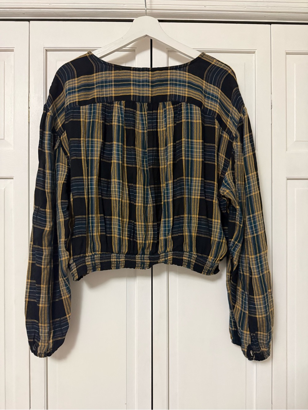 Free People It's The Good Life Plaid Cropped Blouse Boho Lagenlook Slouchy - Picture 3 of 9
